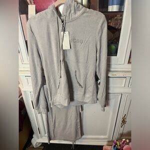 BCBG Tracksuit Gray Velour Hoodie and Pants Set